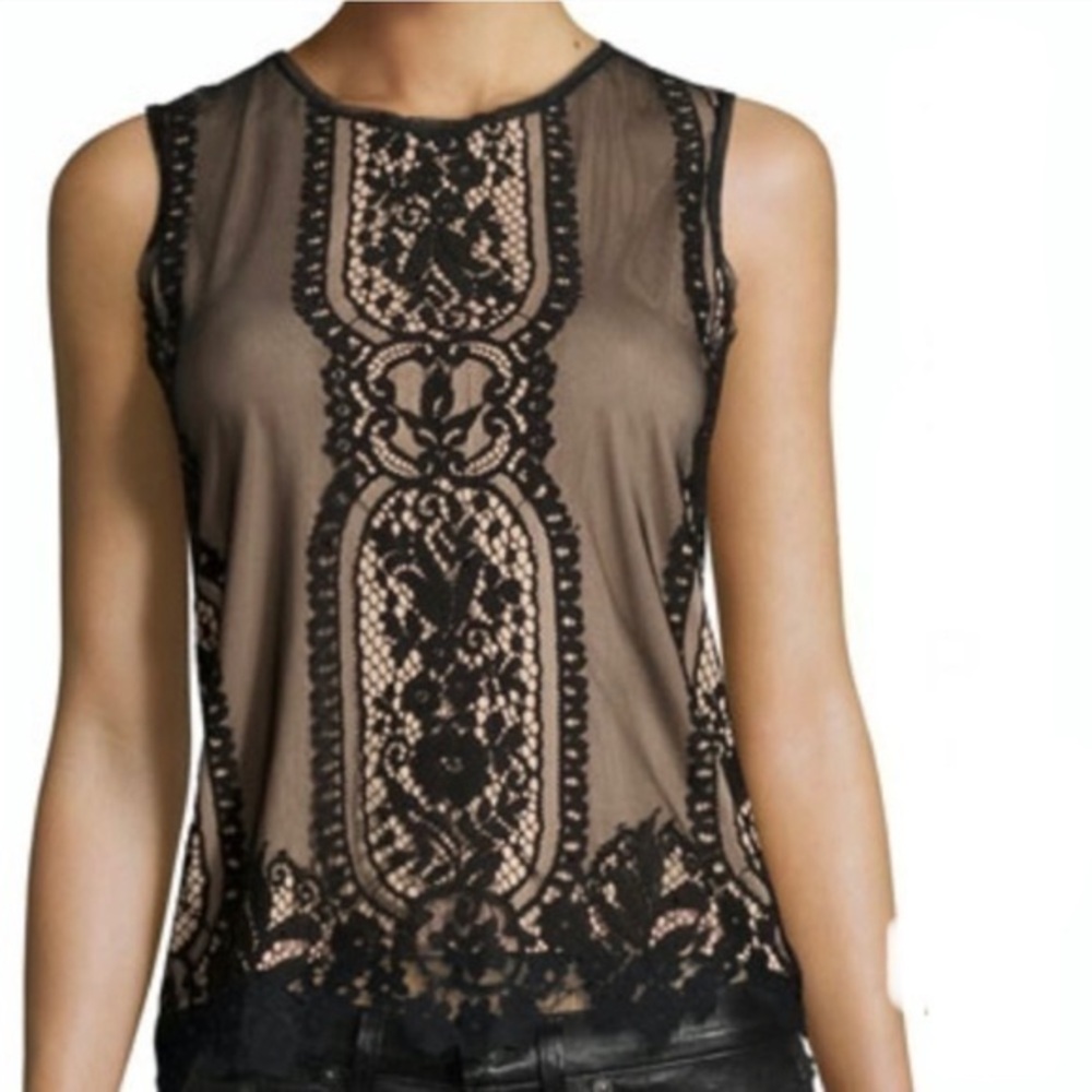 Max Studio Sleeveless Lace Overlay Blouse Top